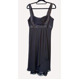 Jones Studio Black Beaded Empire Waist Midi Dress Size 12 party cocktail dress